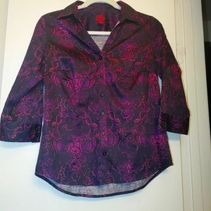 212 Collection Dark purple/Black with Magenta Paisley 3/4 Sleeve stretch blouse